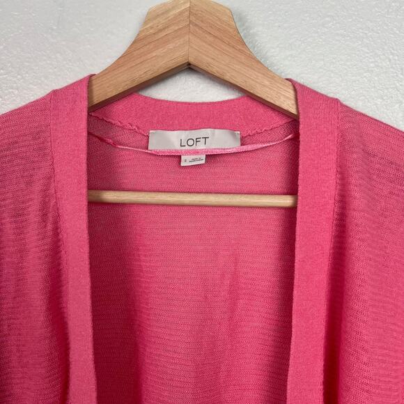 Loft Women's Size Small Linen Blend Long Open Pink Cardigan Ribbed Lightweight - Picture 2 of 10